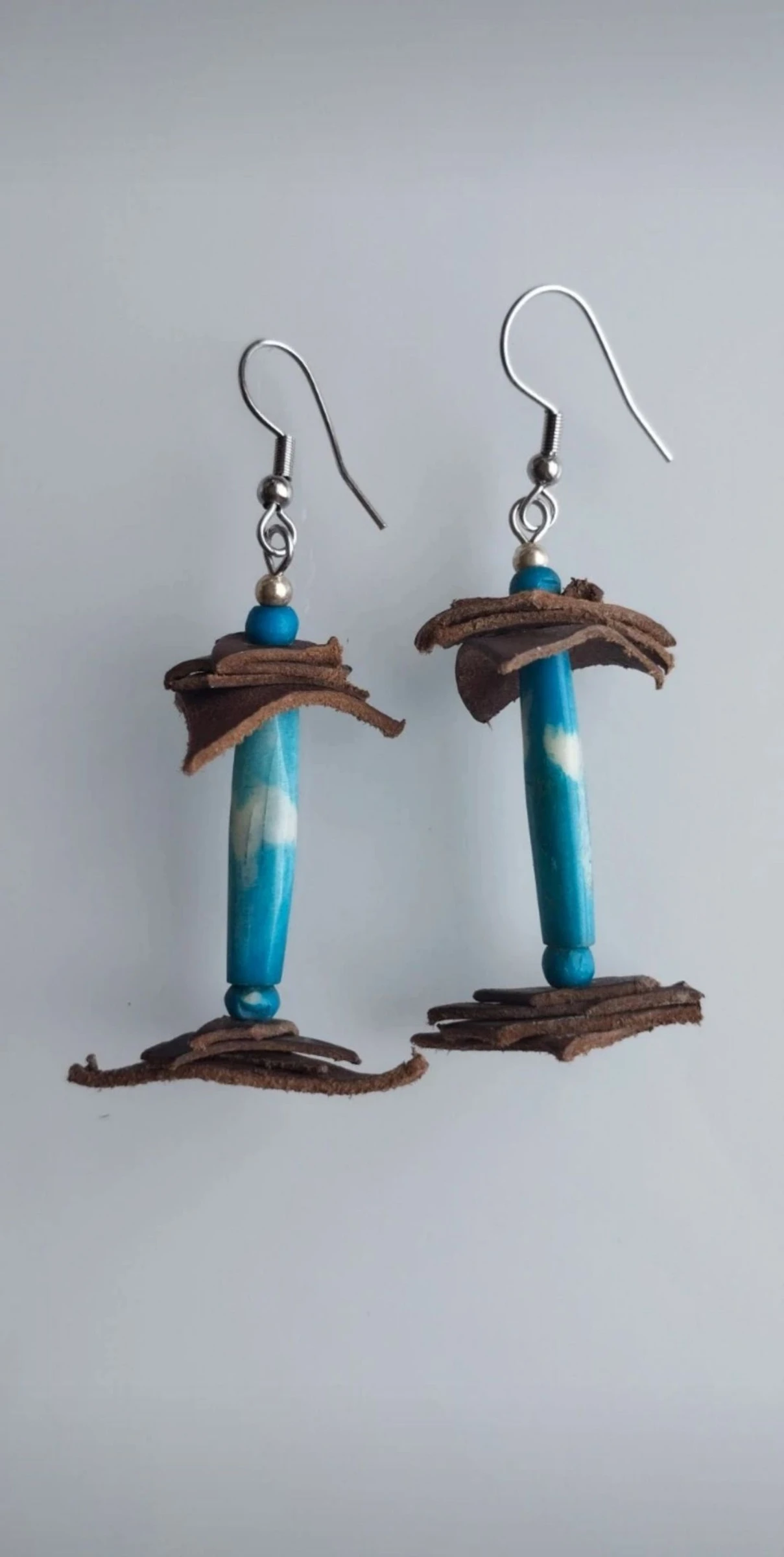 🐂🪾🦴🩵Beautiful Handmade Earrings in Leather, Bone, Wood and Stainless Steel🩵🦴🪾🐂 – photo 3